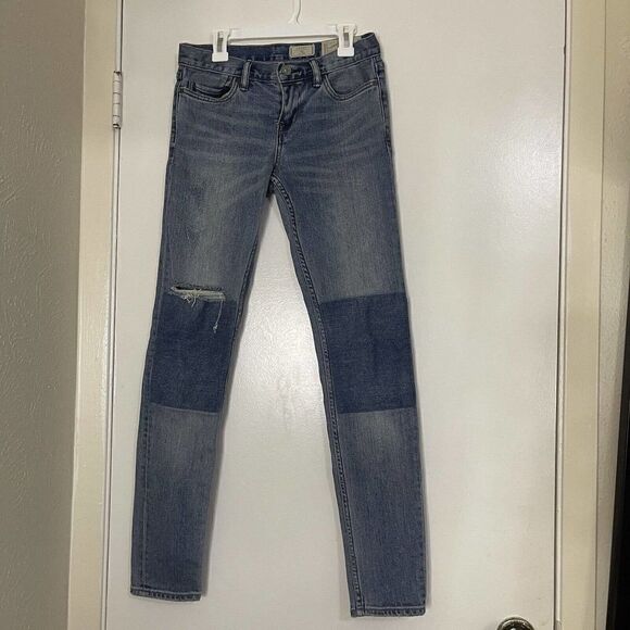 ALL SAINTS knee patch colorblock ashby skinny jeans medium wash size 25 - Picture 1 of 4